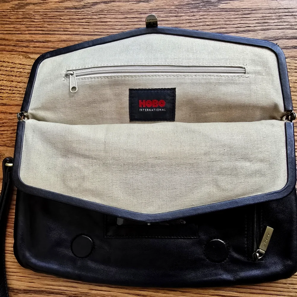 Leather HOBO Navy Clutch Architectural Wristlet Large